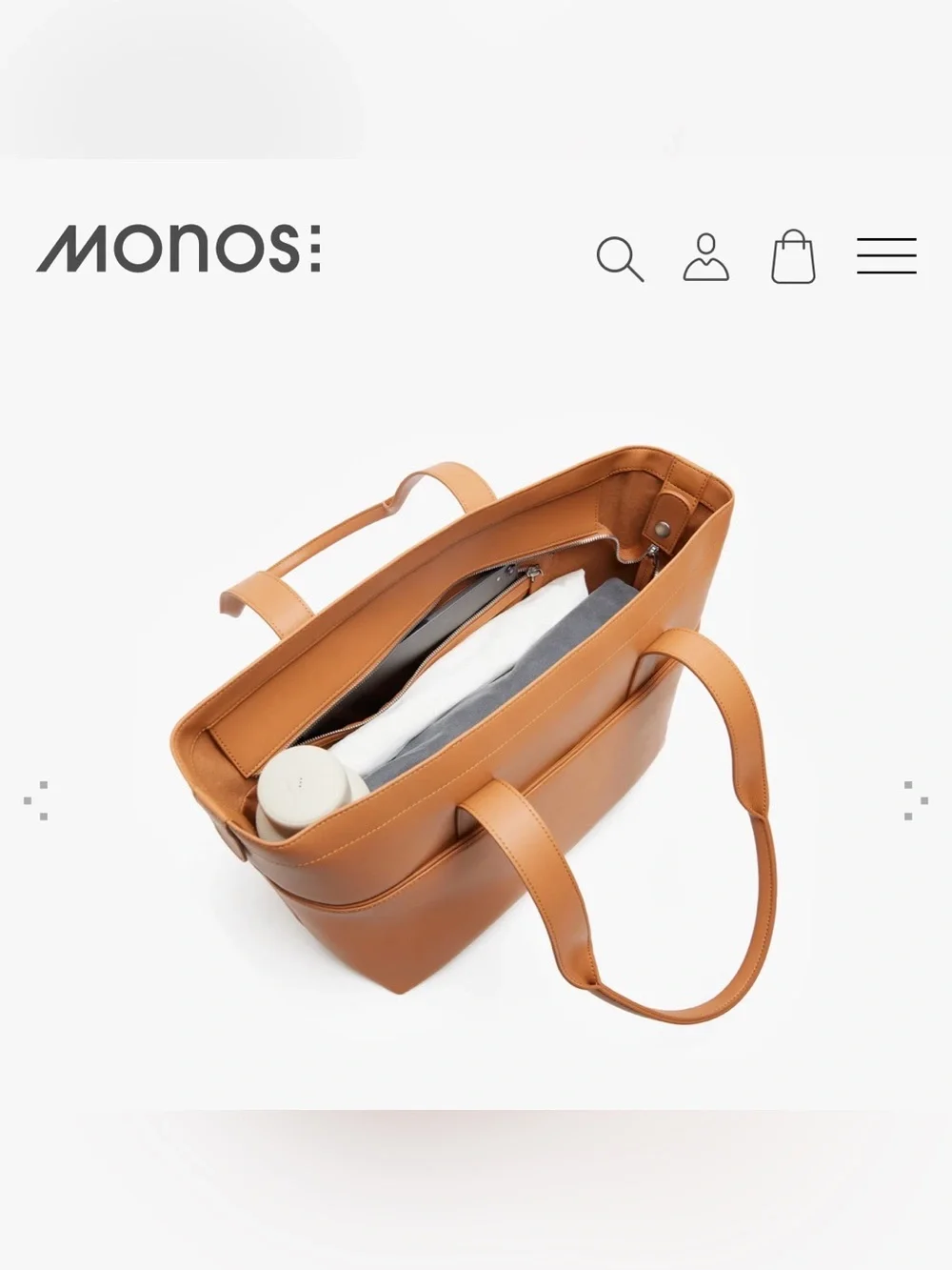 Monos Vegan Leather Metro Tote in Saddle Tan